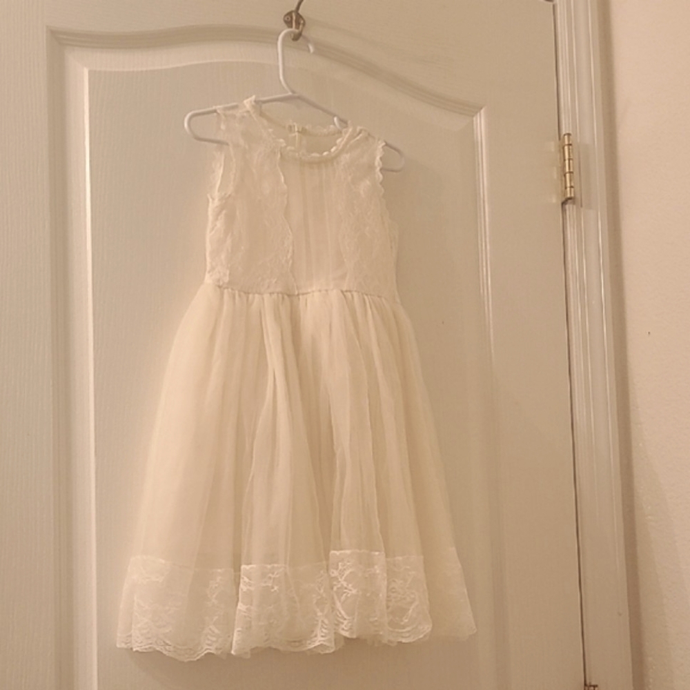 Elegant Off White Lace Kids Dress
